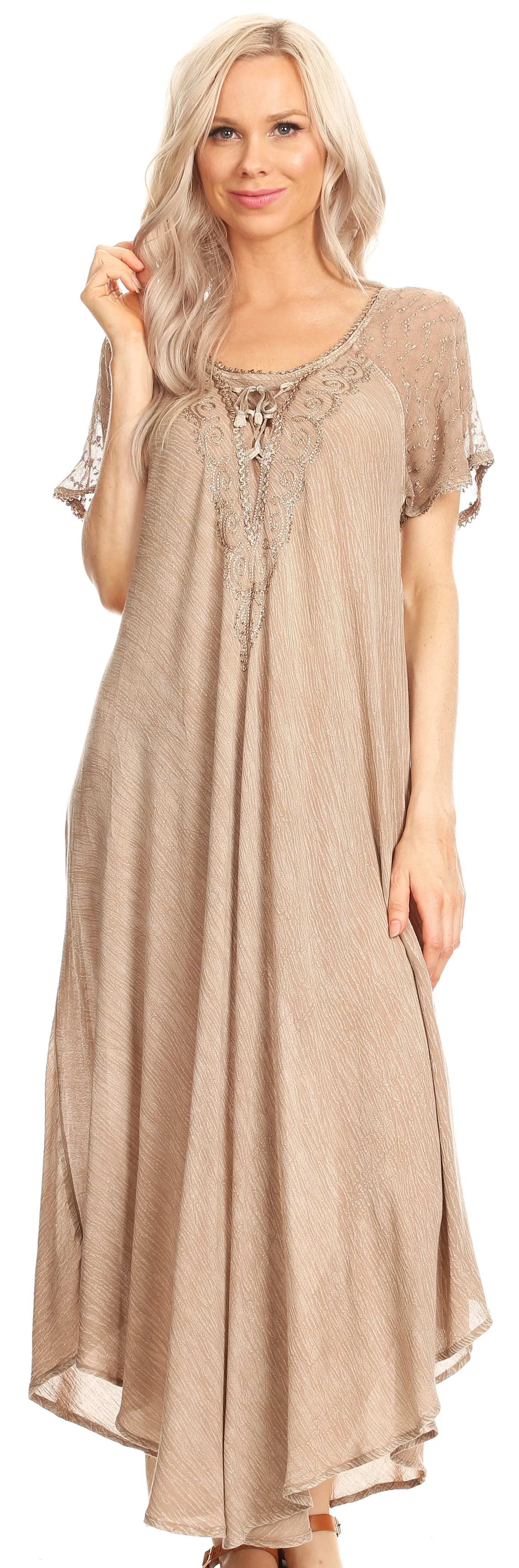 Sakkas Helena Embroidered Nightgown / Women Sleepwear with Eyelet Sleeves