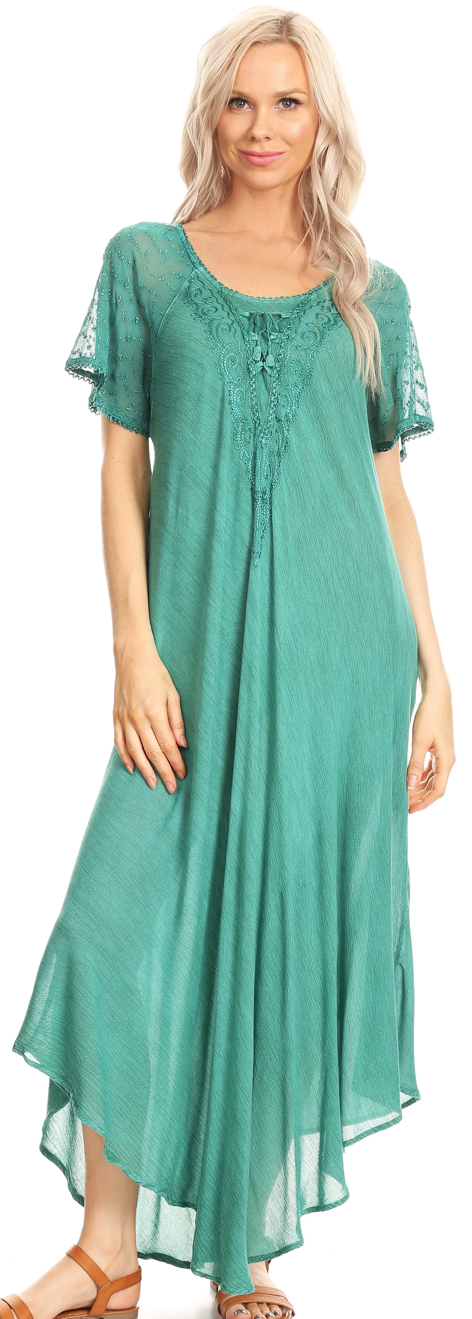 Sakkas Helena Embroidered Nightgown / Women Sleepwear with Eyelet Sleeves