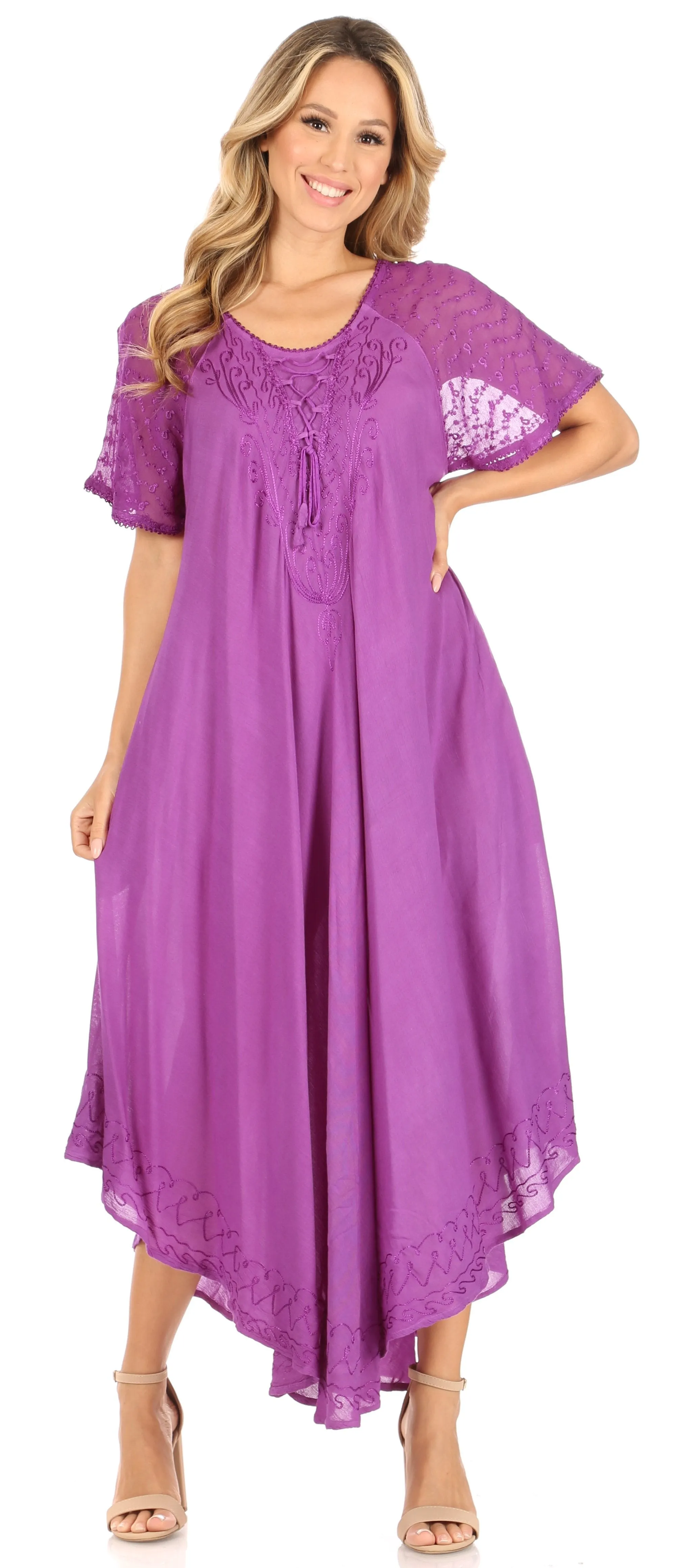 Sakkas Helena Embroidered Nightgown / Women Sleepwear with Eyelet Sleeves