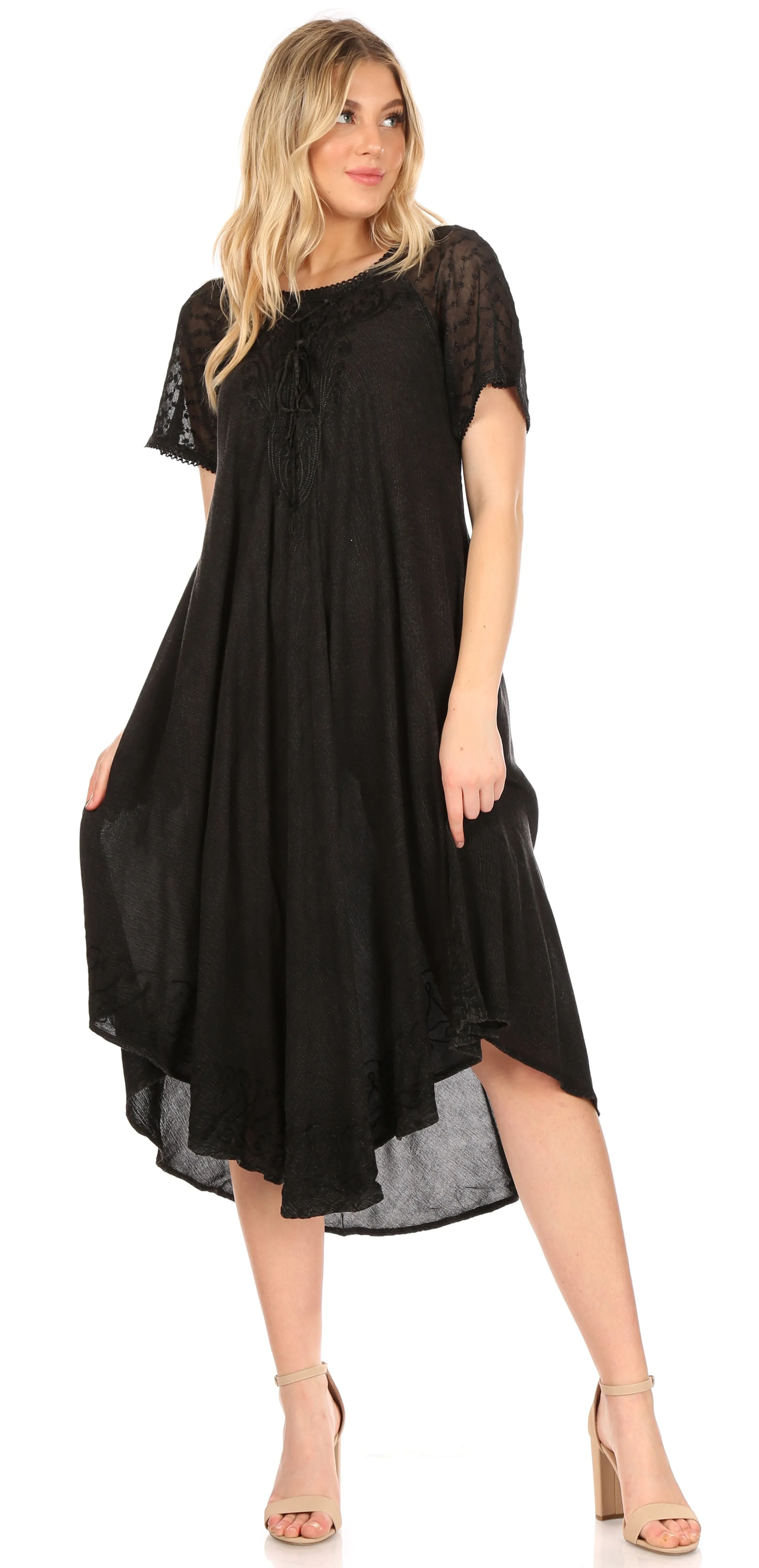 Sakkas Helena Embroidered Nightgown / Women Sleepwear with Eyelet Sleeves