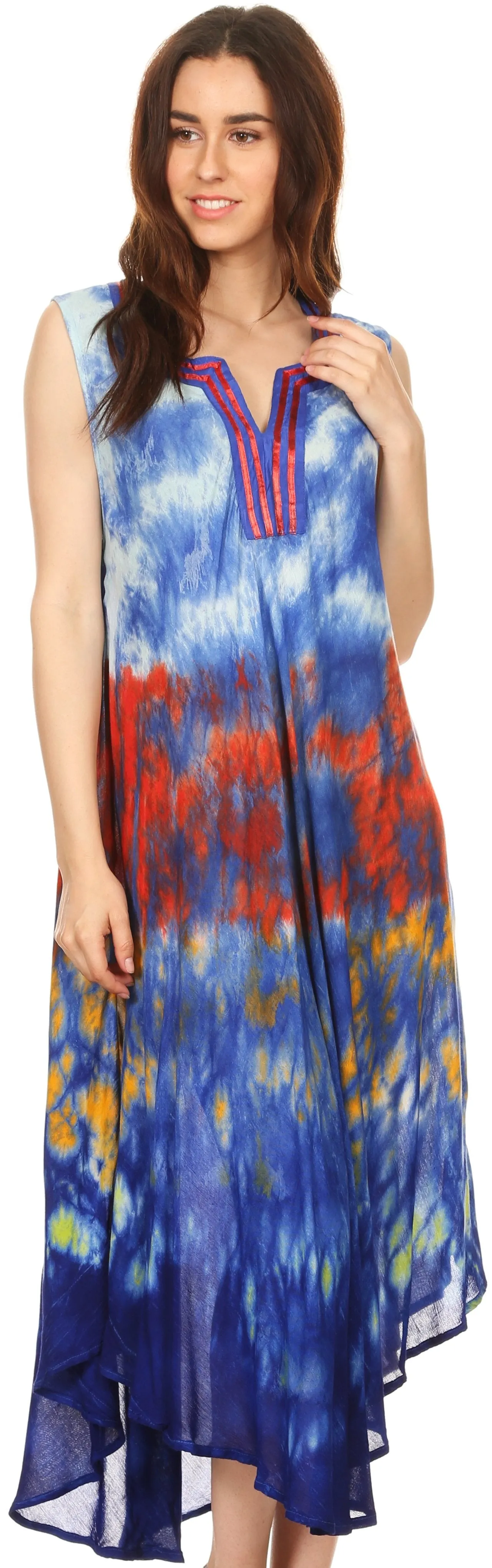 Sakkas Kalia Sleeveless Tide Dye Split Neck Dress / Cover Up