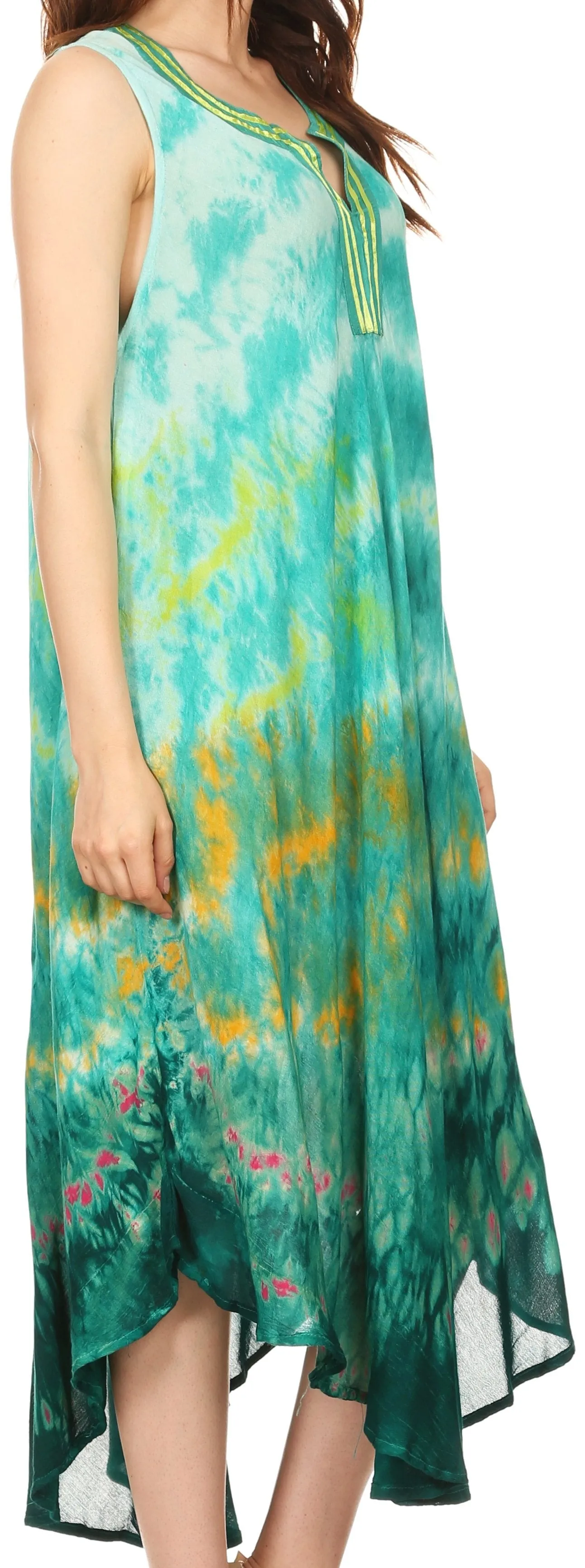 Sakkas Kalia Sleeveless Tide Dye Split Neck Dress / Cover Up