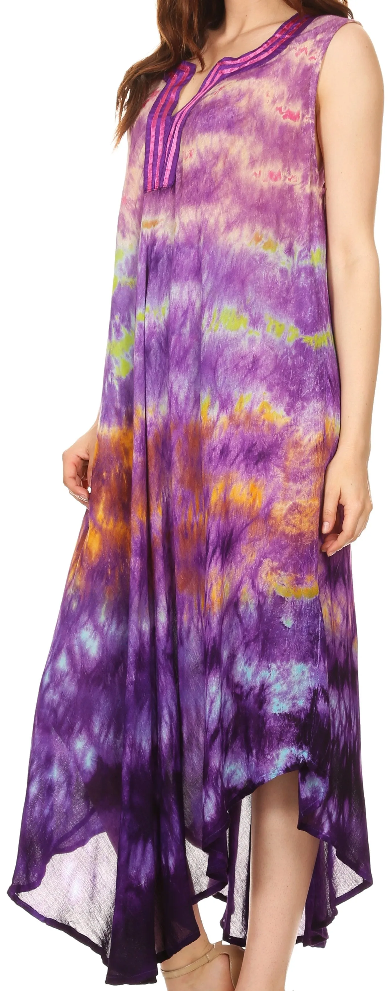 Sakkas Kalia Sleeveless Tide Dye Split Neck Dress / Cover Up