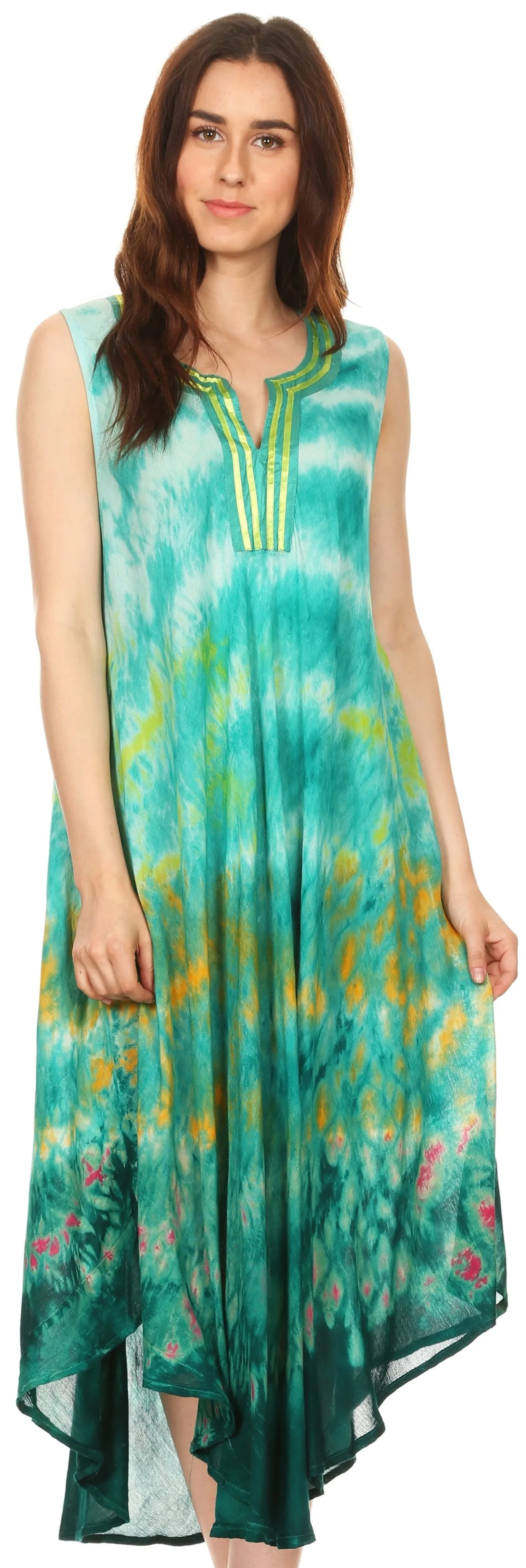 Sakkas Kalia Sleeveless Tide Dye Split Neck Dress / Cover Up