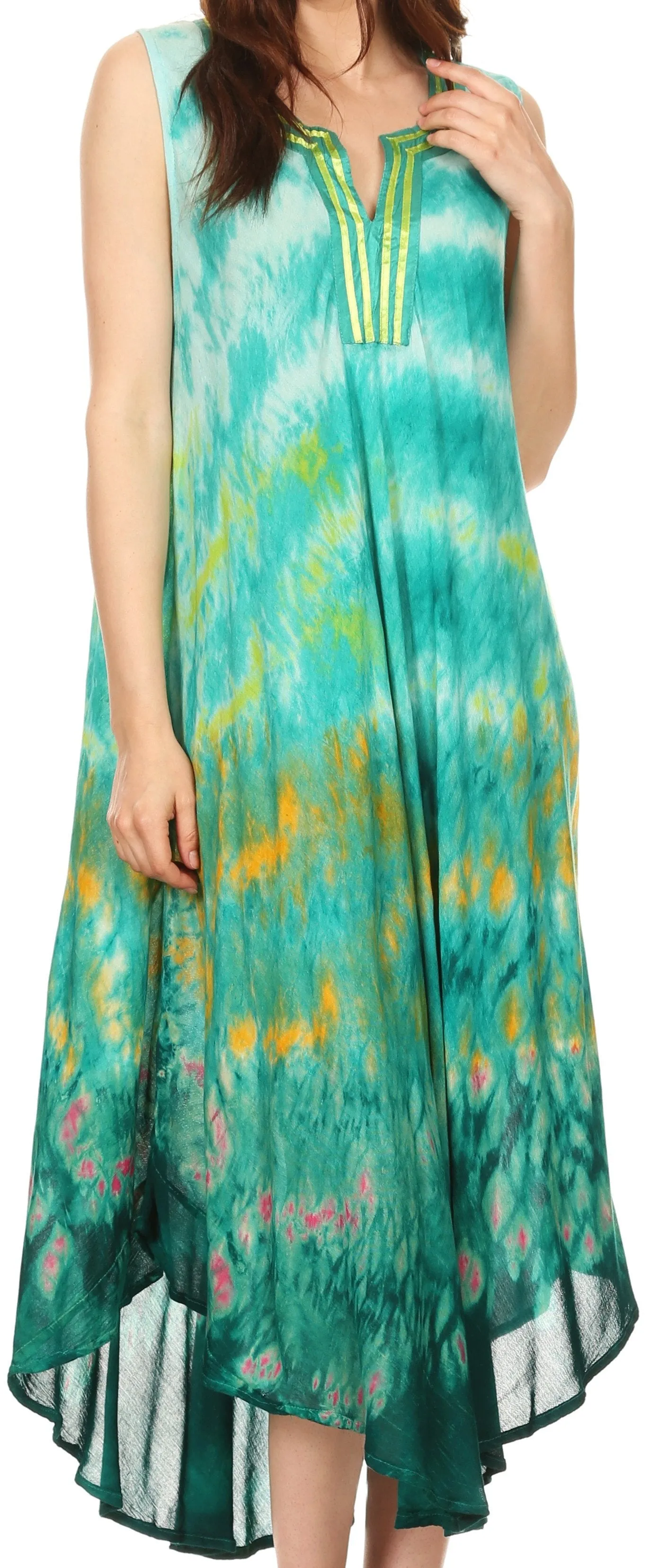 Sakkas Kalia Sleeveless Tide Dye Split Neck Dress / Cover Up