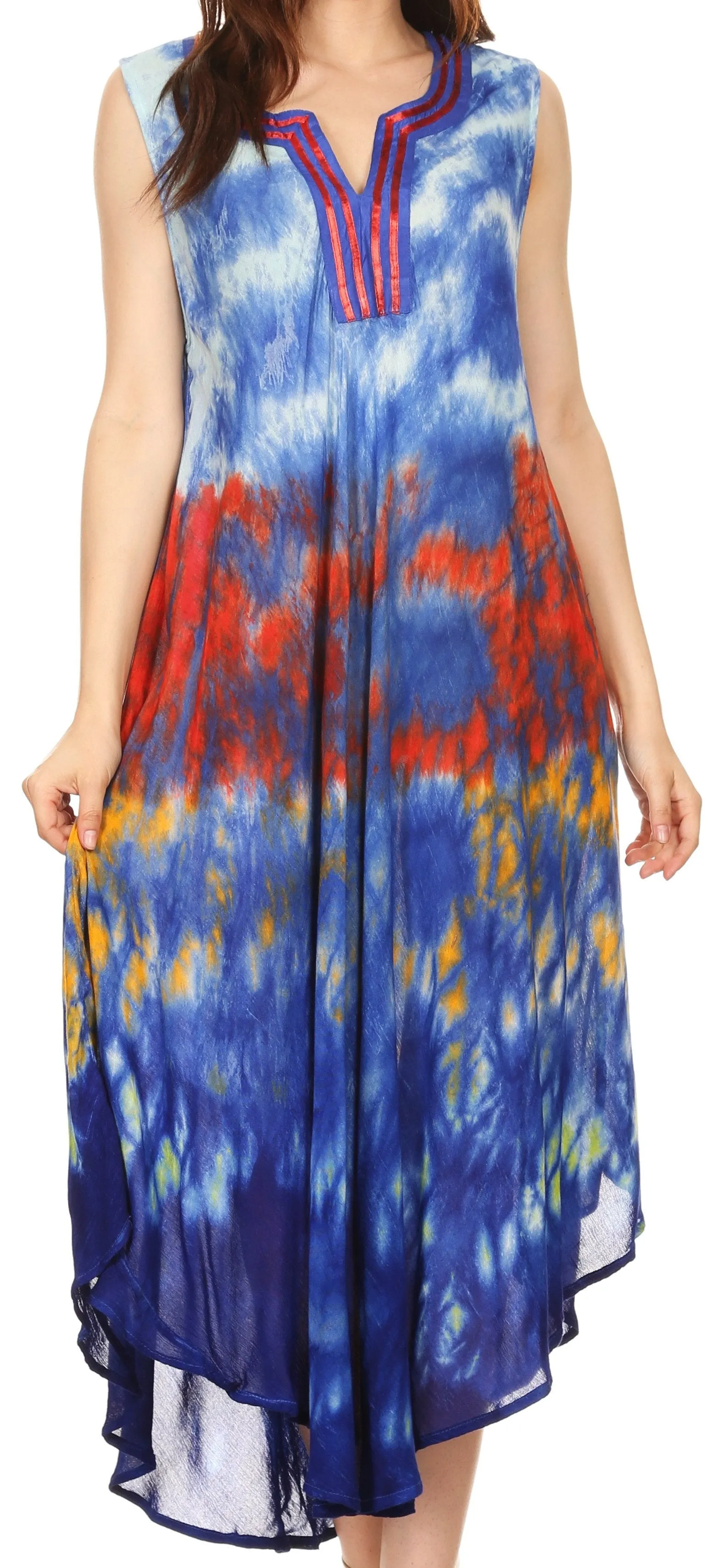 Sakkas Kalia Sleeveless Tide Dye Split Neck Dress / Cover Up