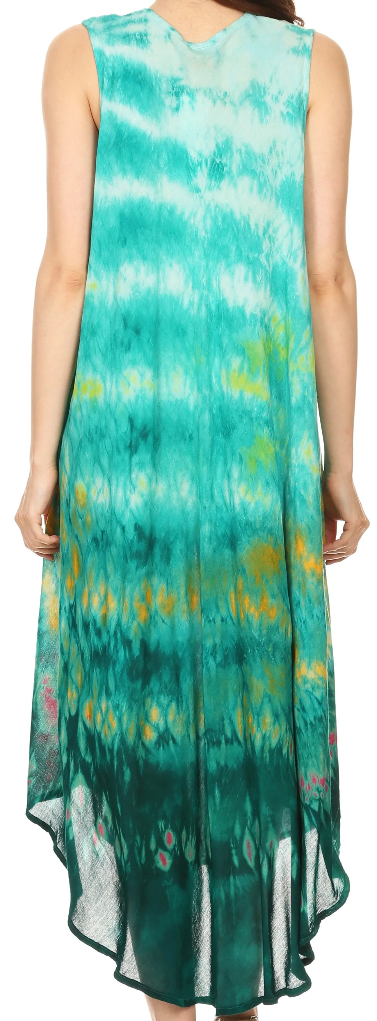 Sakkas Kalia Sleeveless Tide Dye Split Neck Dress / Cover Up