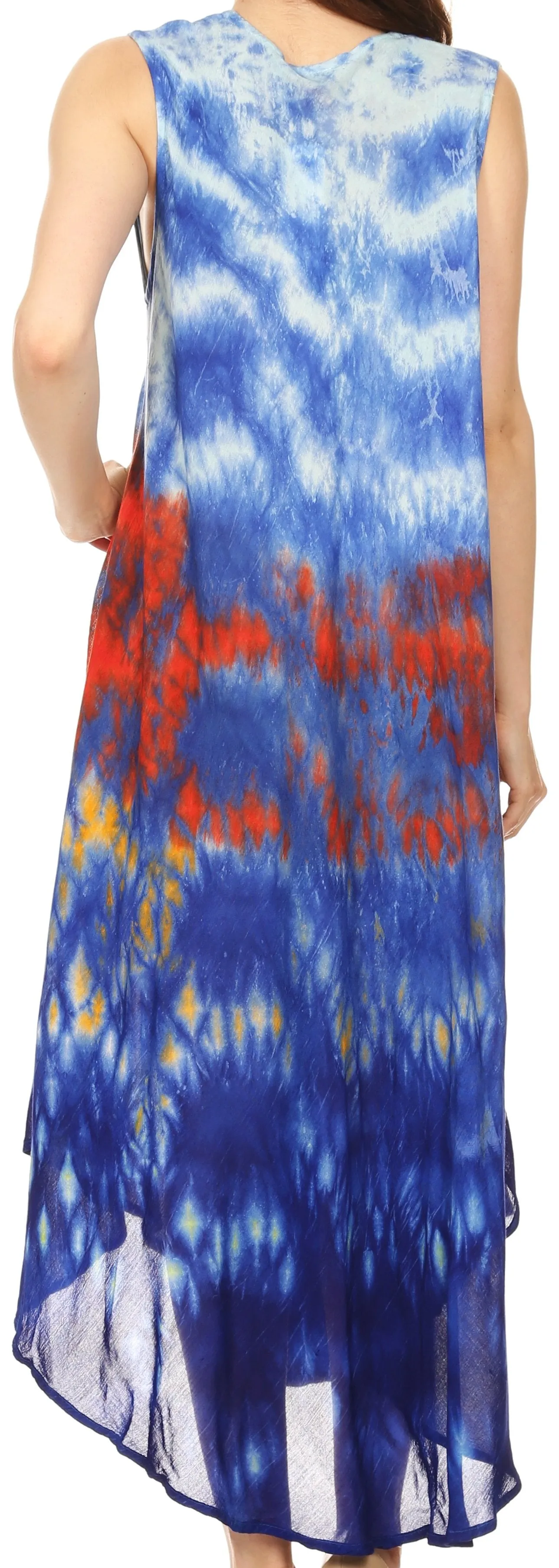 Sakkas Kalia Sleeveless Tide Dye Split Neck Dress / Cover Up