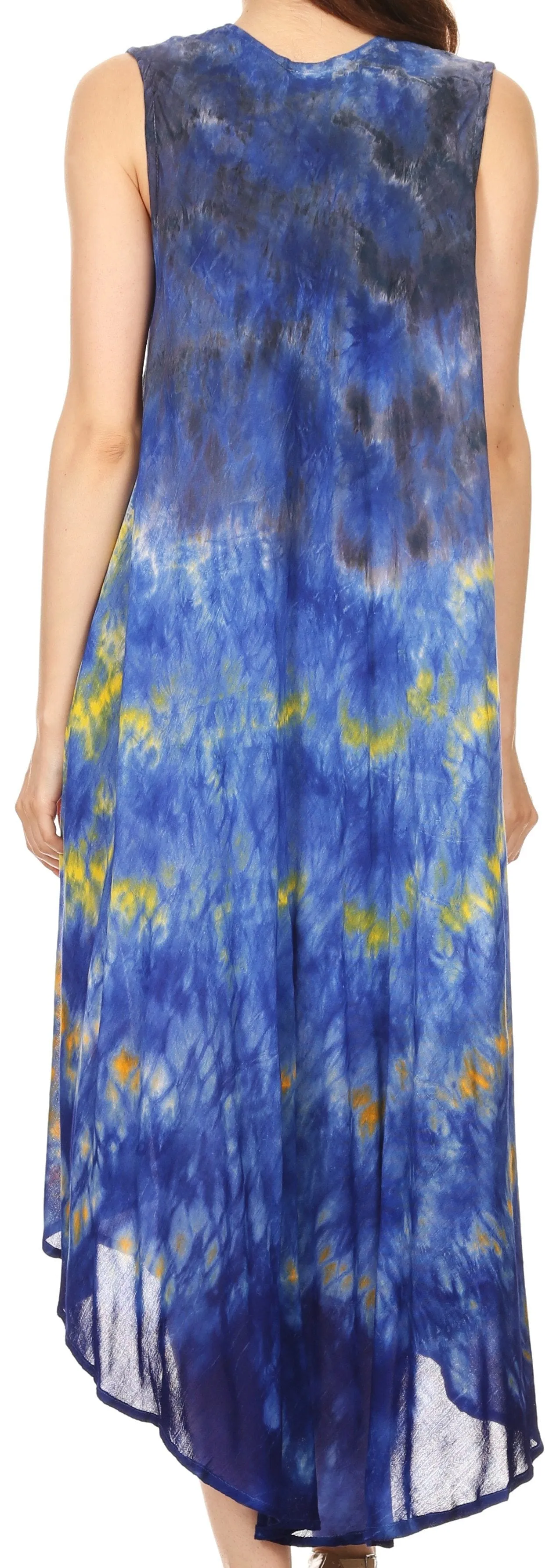 Sakkas Kalia Sleeveless Tide Dye Split Neck Dress / Cover Up