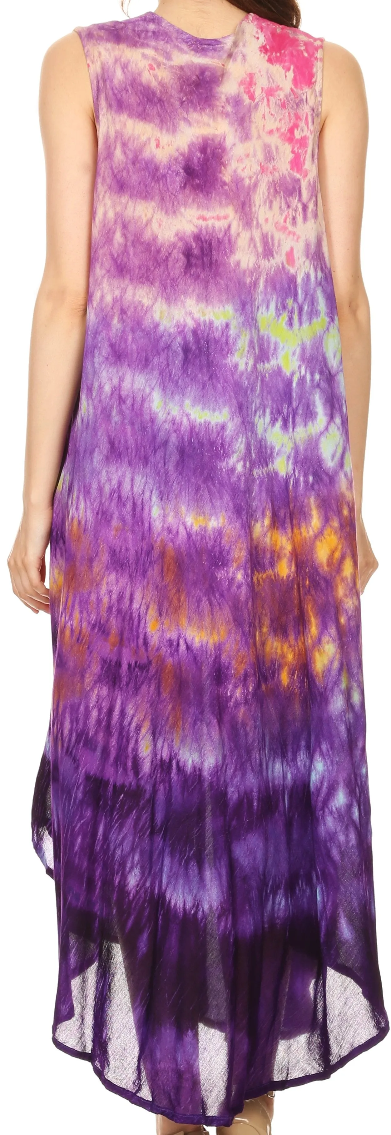 Sakkas Kalia Sleeveless Tide Dye Split Neck Dress / Cover Up