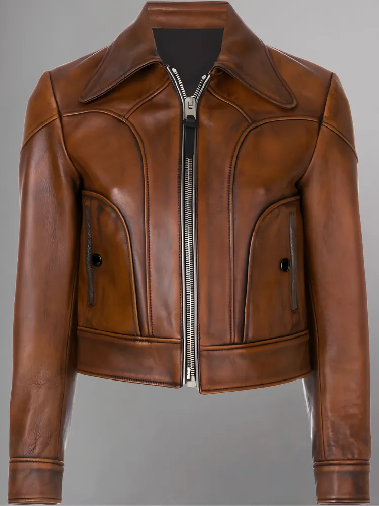 Selena Gomez Stylish Brown Leather Jacket