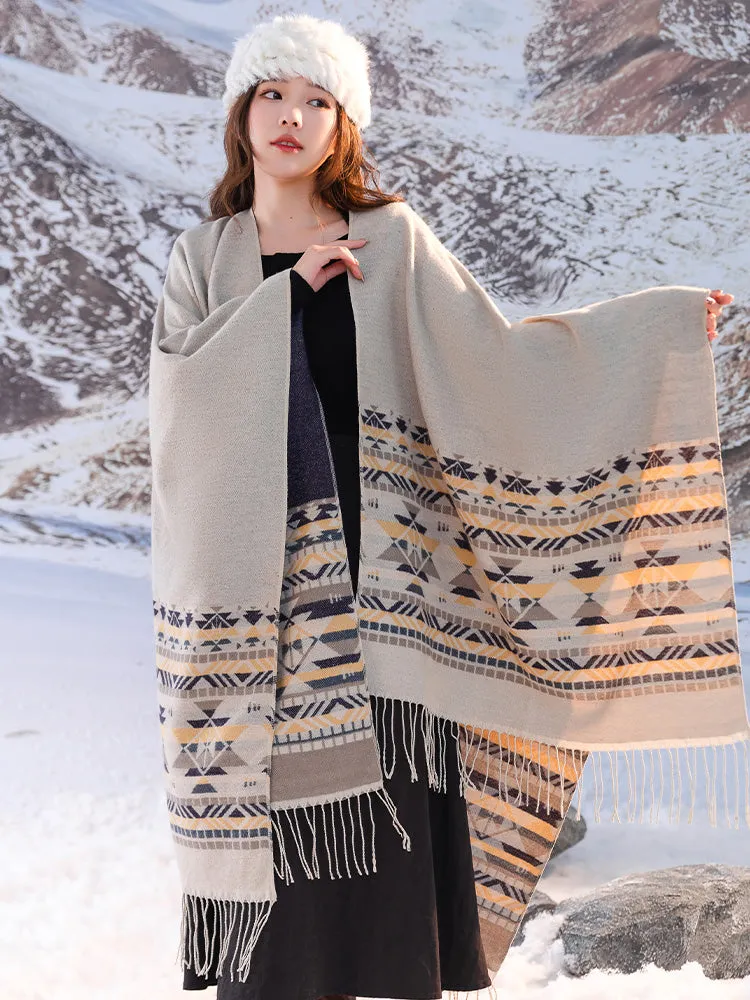 Shawl women's outfit imitation cashmere scarf, autumn and winter cape, blanket, dual-purpose ethnic style tourism