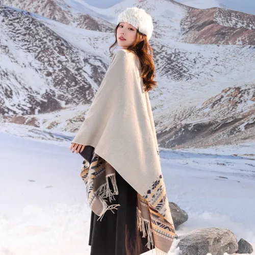 Shawl women's outfit imitation cashmere scarf, autumn and winter cape, blanket, dual-purpose ethnic style tourism