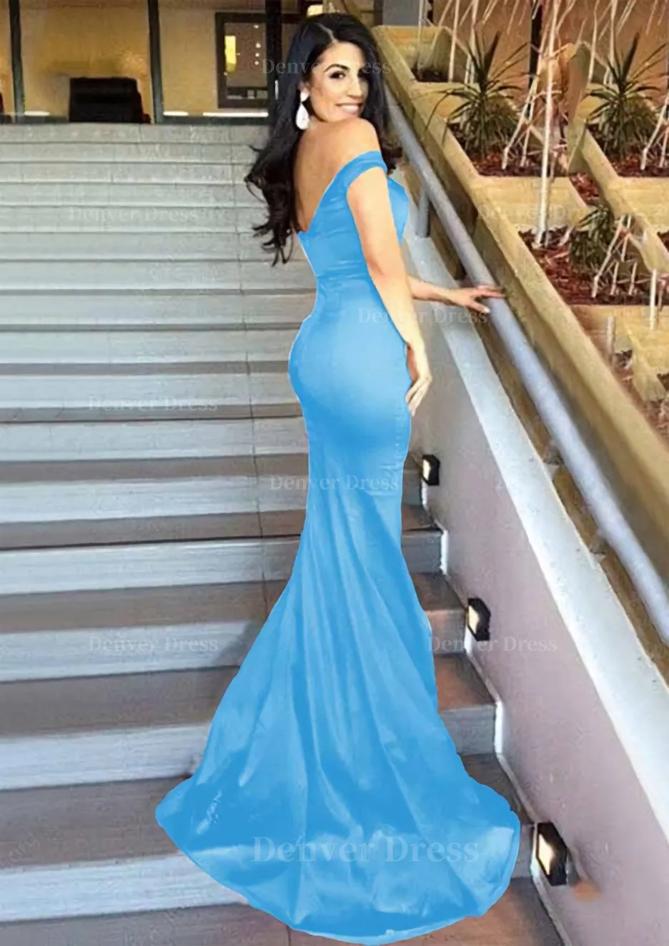 Sheath/Column Sleeveless Sweetheart Sweep Train Elastic Satin Prom Dress