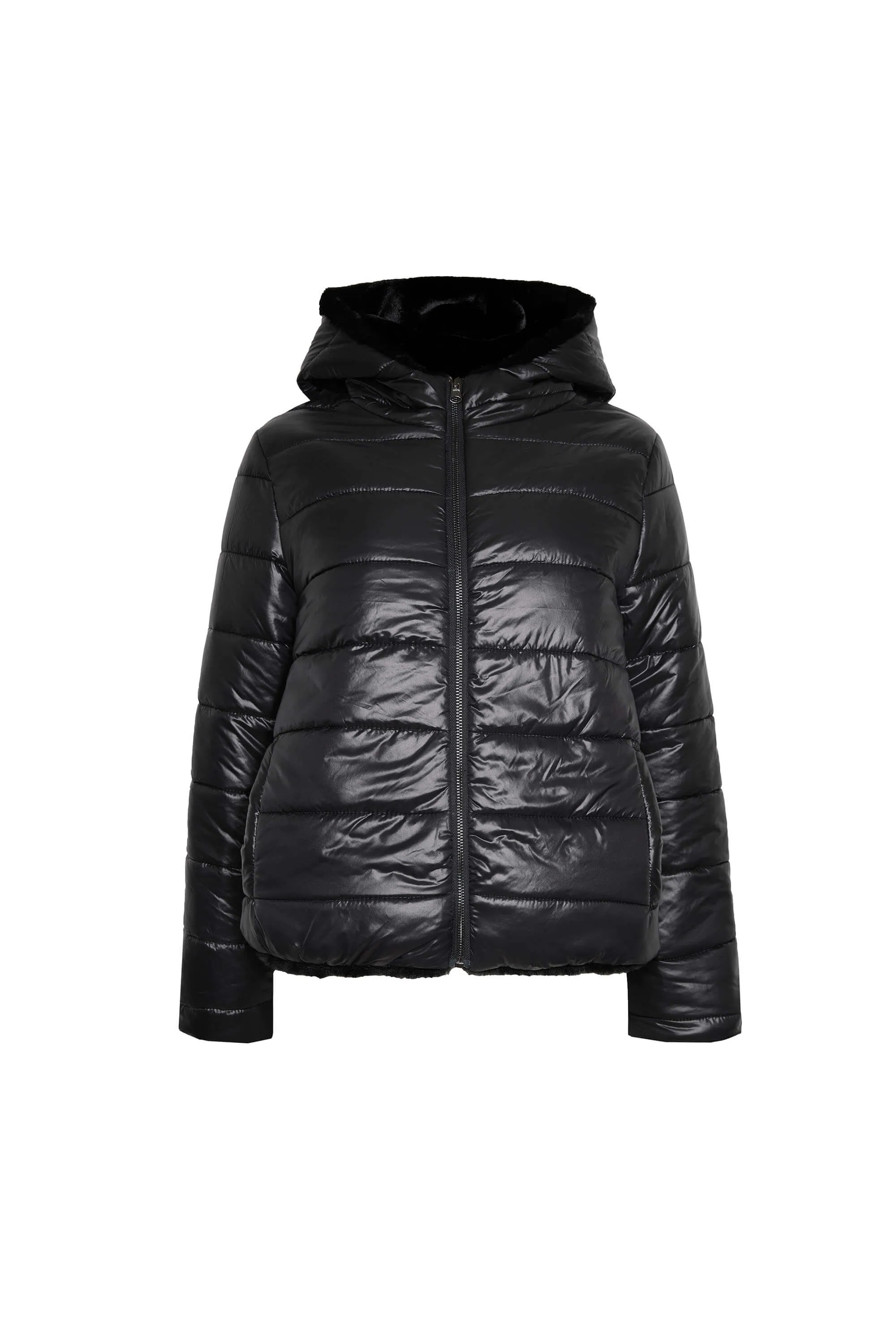 Short Reversible Faux Fur Jacket Black