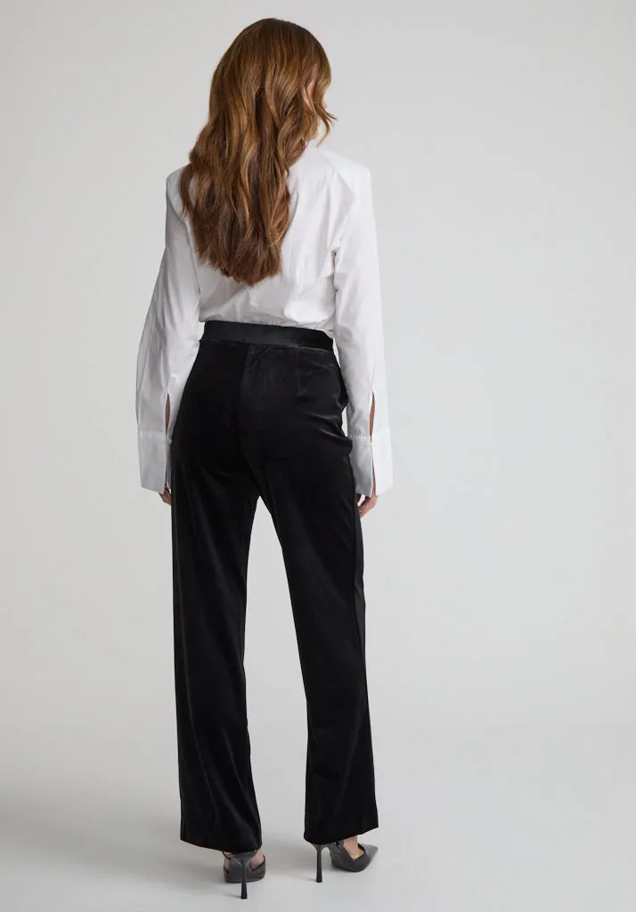 Sienna Straight Leg Velvet Trouser In Black