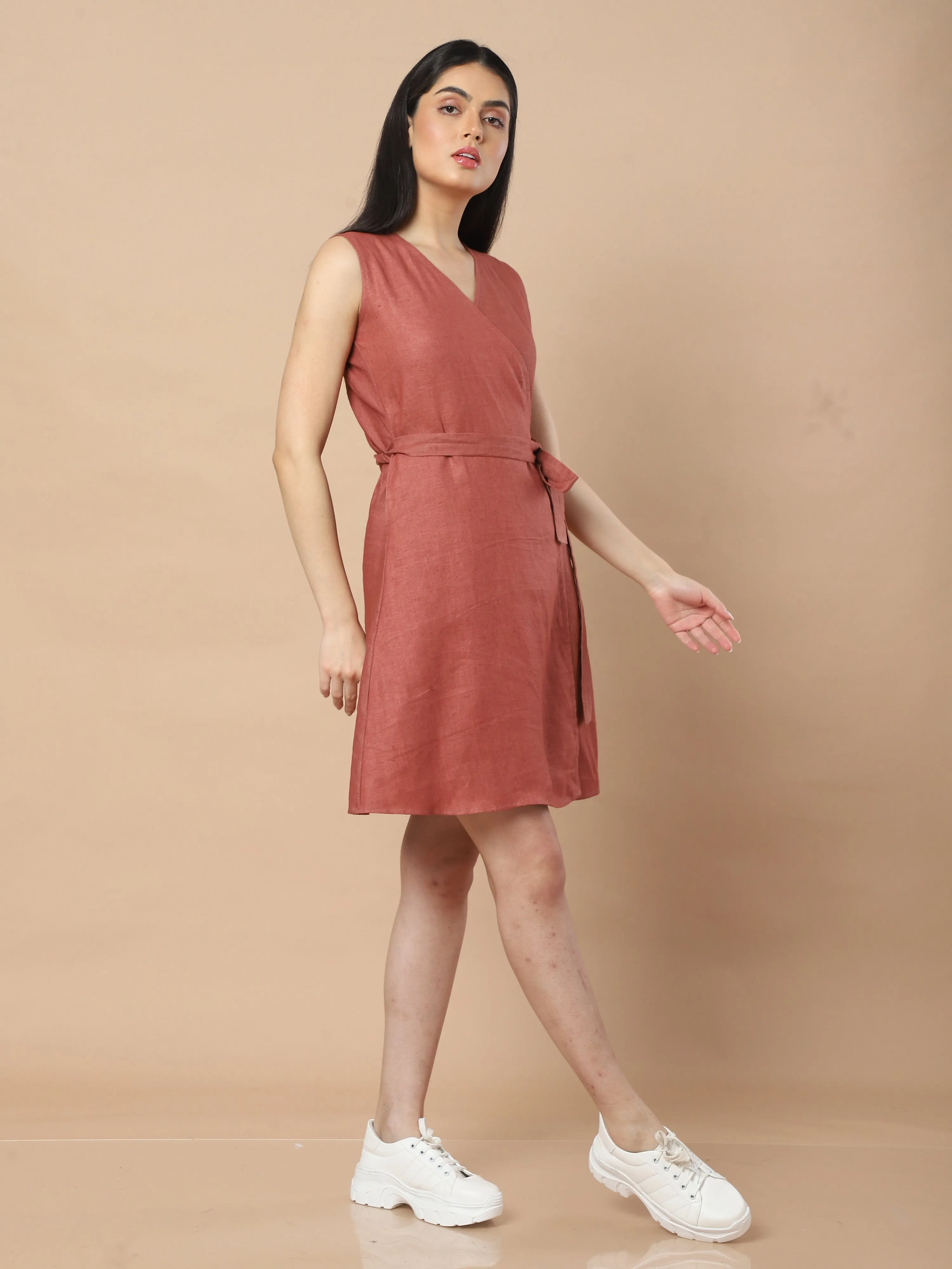 Sleeveless Hemp Wrap Dress