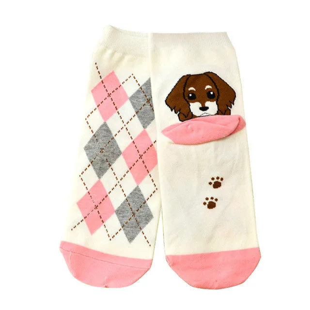 Socks Girls calcetines mujer Fashion 3D Print Funny Low Cut Xmas Socks Cotton Animal Dog Casual Sock meias