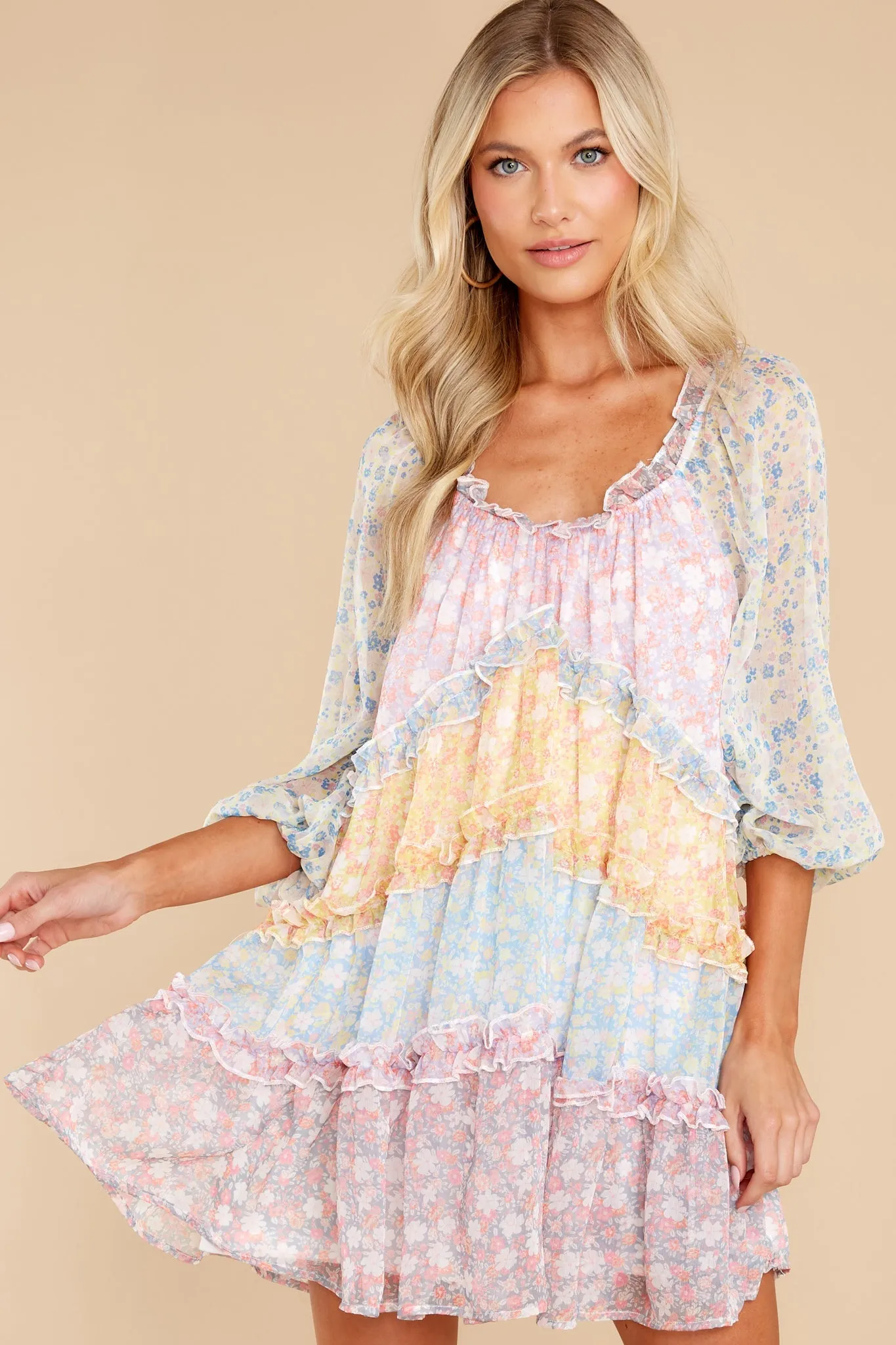 Sprinkle Of Happiness Pastel Mint Multi Floral Print Dress