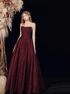 Strapless Maroon Prom Dress Formal Gown