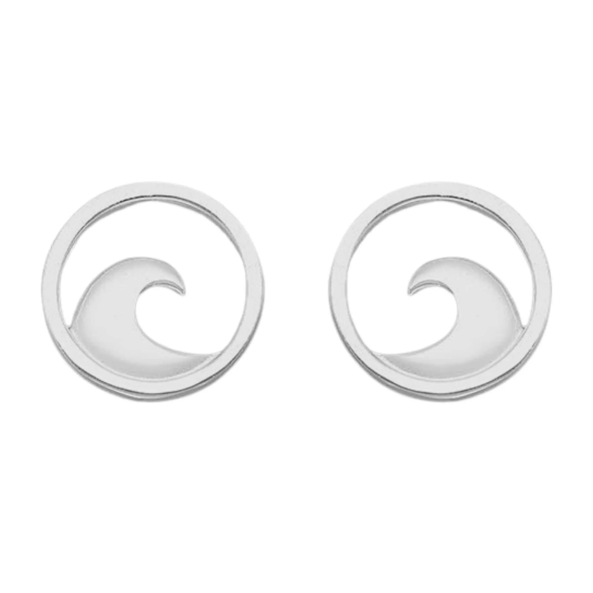 Stud Ocean Wave Earrings In Sterling Silver