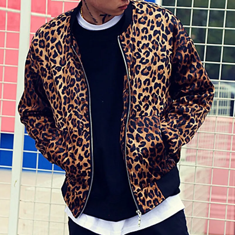 Stylish Casual Leopard Print Bomber Jacket