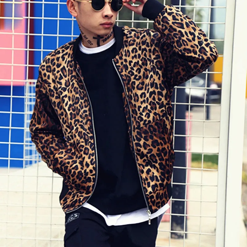 Stylish Casual Leopard Print Bomber Jacket