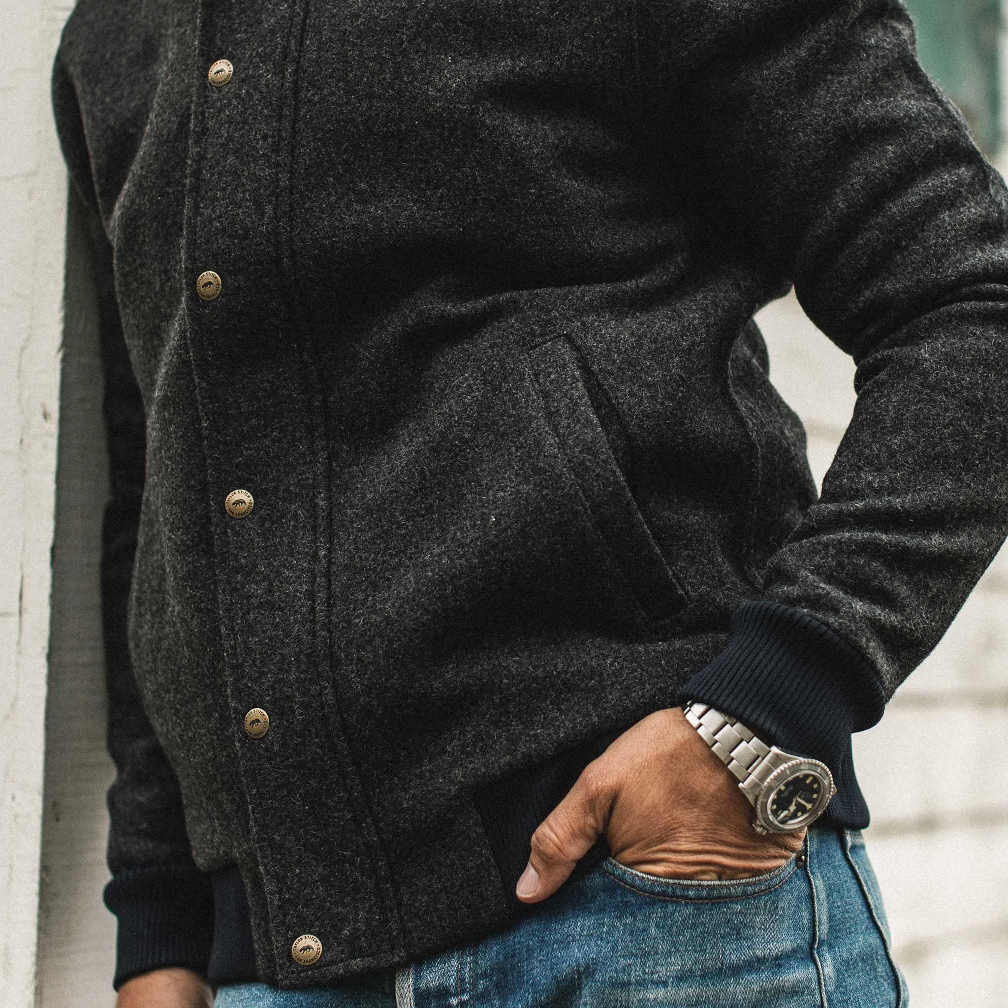 The Bomber Jacket in Charcoal Wool