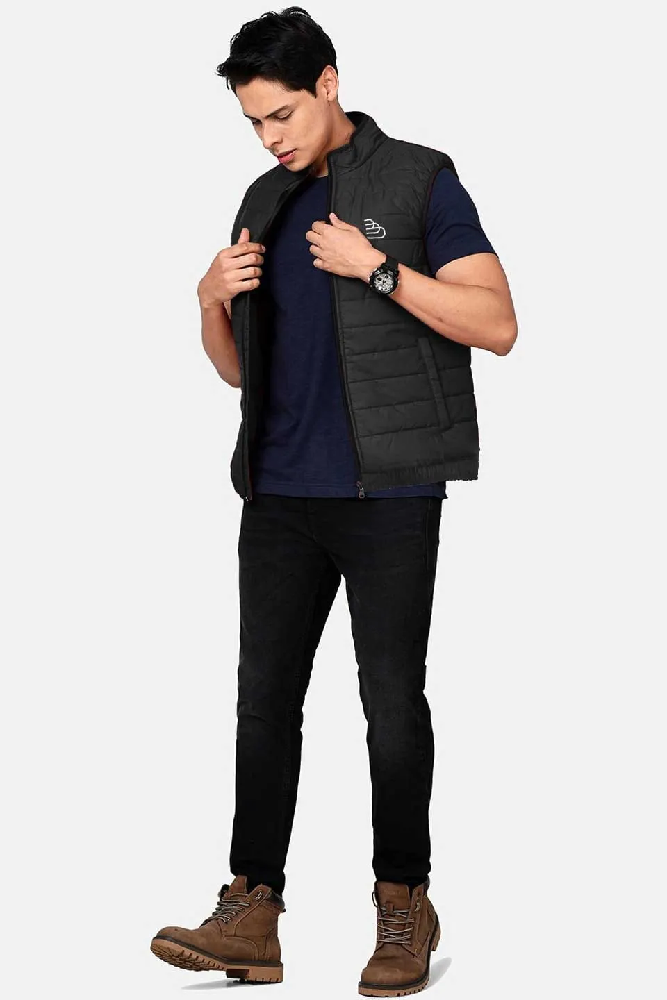 The Burnt Soul Men's Logo Embroidered Sleeveless Madrid Puffer Gilet