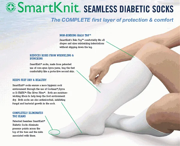 Therafirm SmartKnit Seamless Diabetic Mini-Crew Socks w/ X-Static Silver Fibers