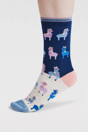 Thought Clara Rainbow Llama Organic Cotton Socks - Violet Blue