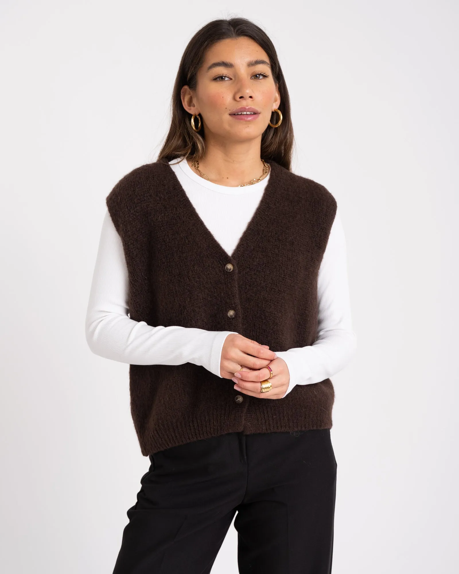 TILTIL Monica Gilet Dark Brown One Size