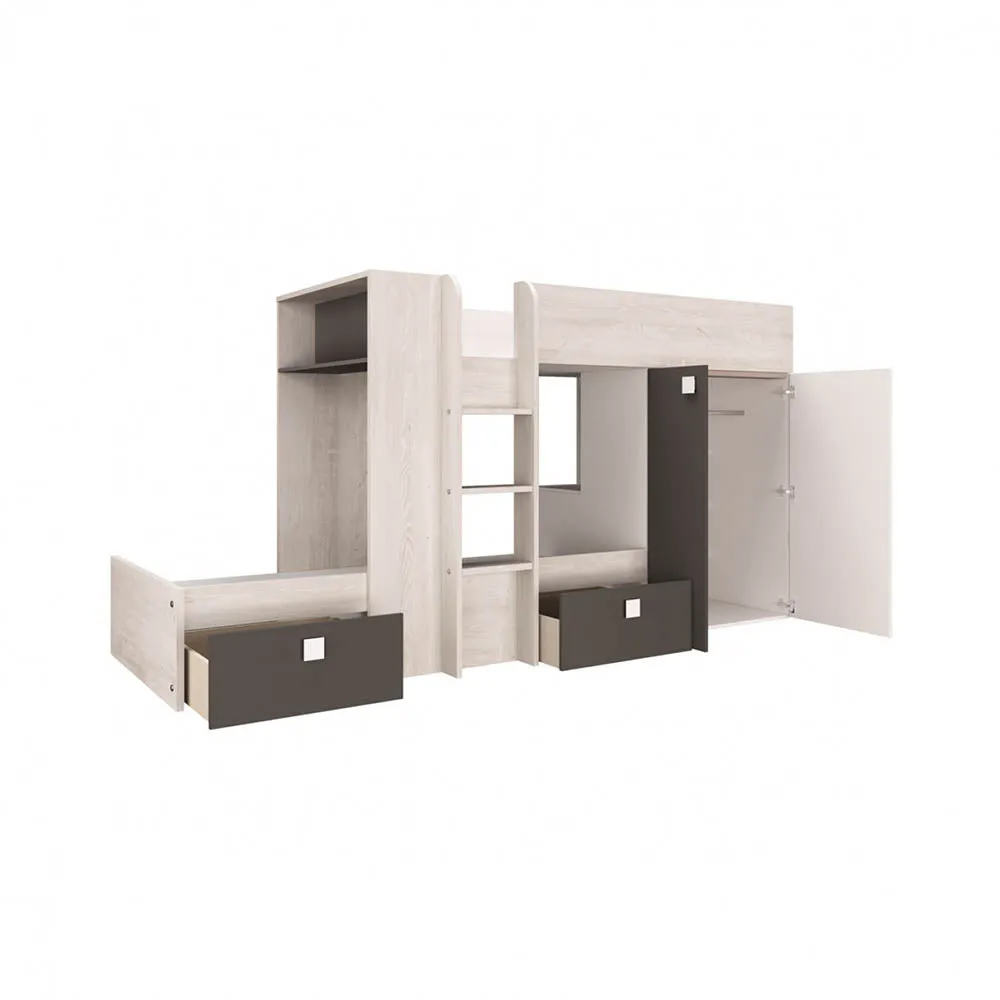 Trasman Barca Bunk Bed in Antraciet Pino with Wardrobe and Storage