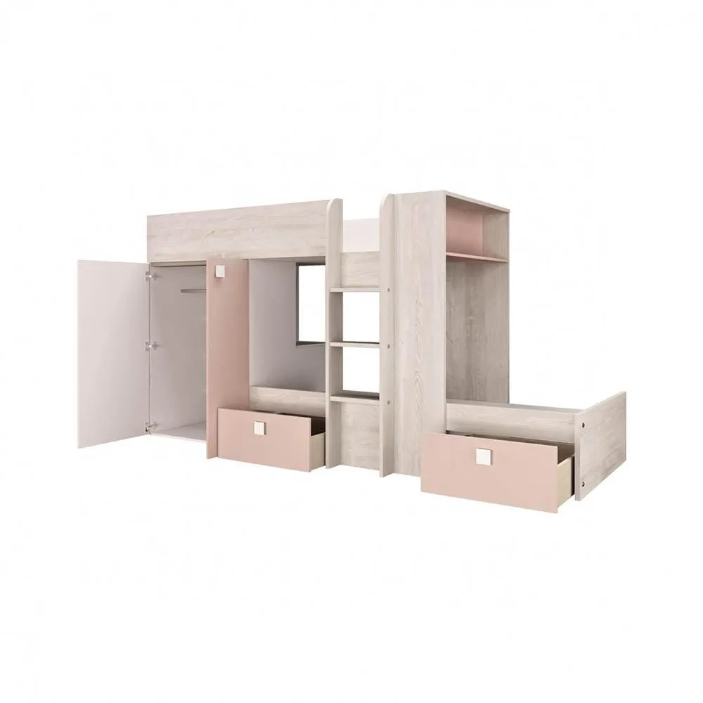 Trasman Barca Bunk Bed With Wardrobe in Antique Pink