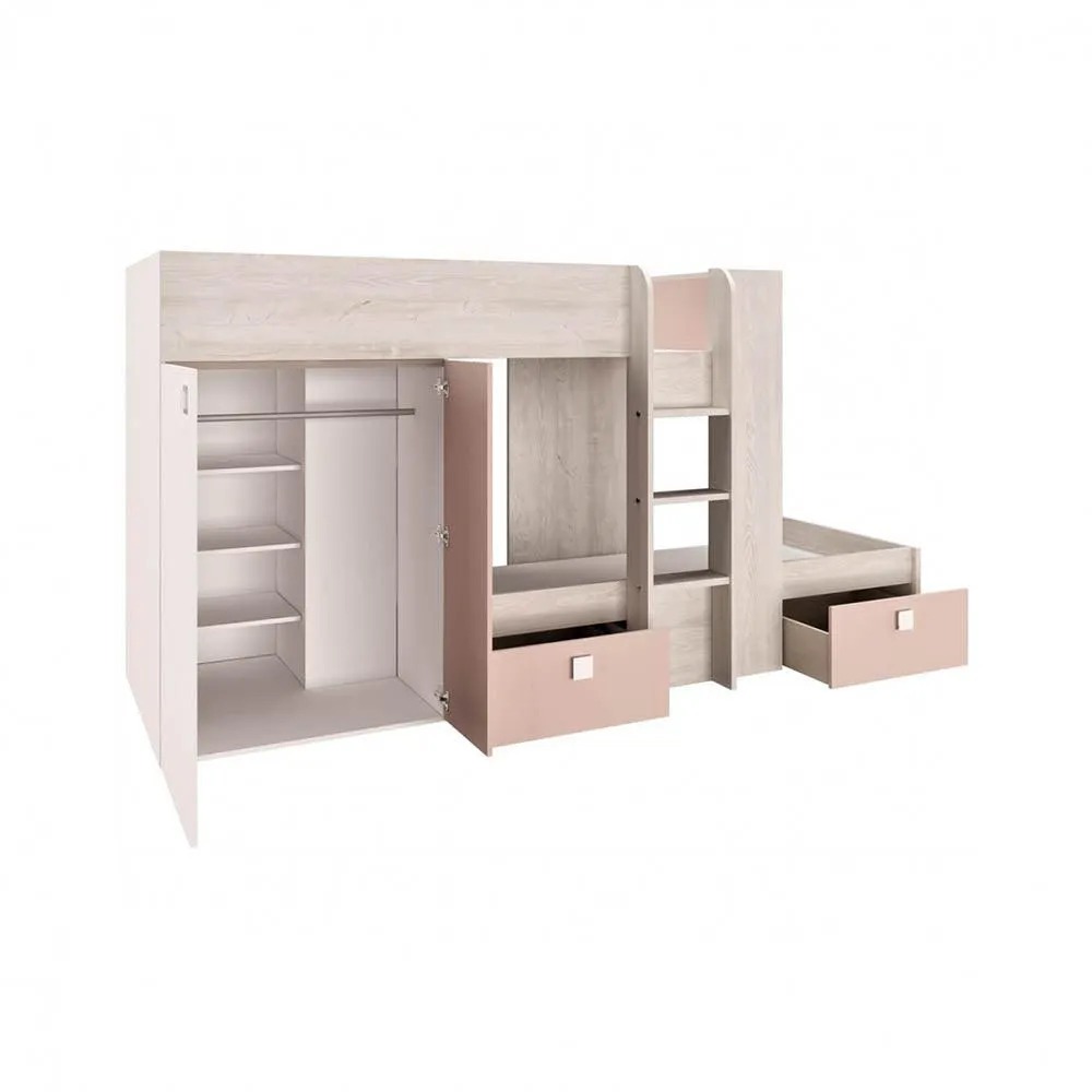 Trasman Barca Bunk Bed With Wardrobe in Antique Pink