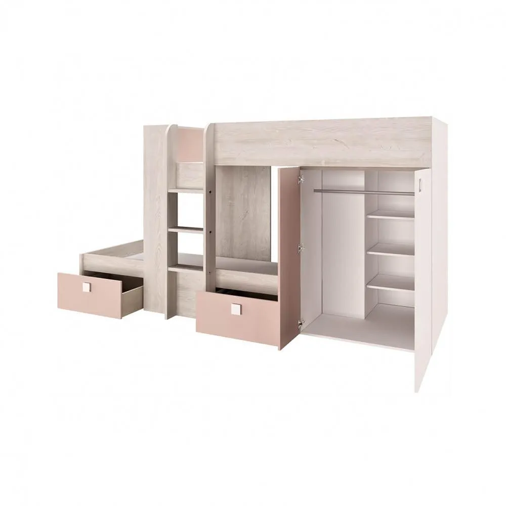 Trasman Barca Bunk Bed With Wardrobe in Antique Pink