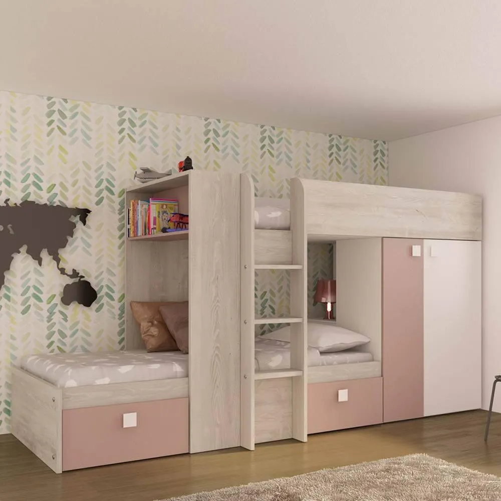 Trasman Barca Bunk Bed With Wardrobe in Antique Pink