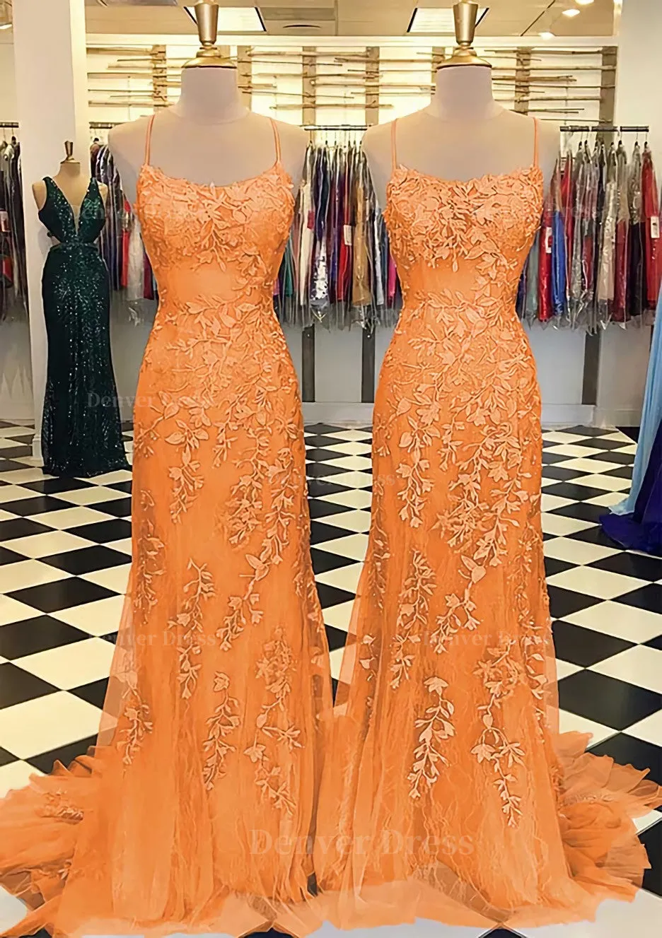 Trumpet/Mermaid Scoop Neck Sleeveless Sweep Train Lace Prom Dress With Crystal