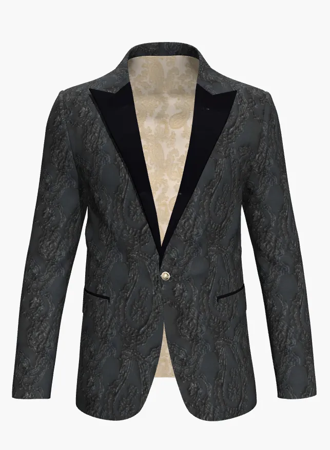 Tuxedo Black Patterned Brocade Jacket (Evening Wear Ceremony Book) DBU2933