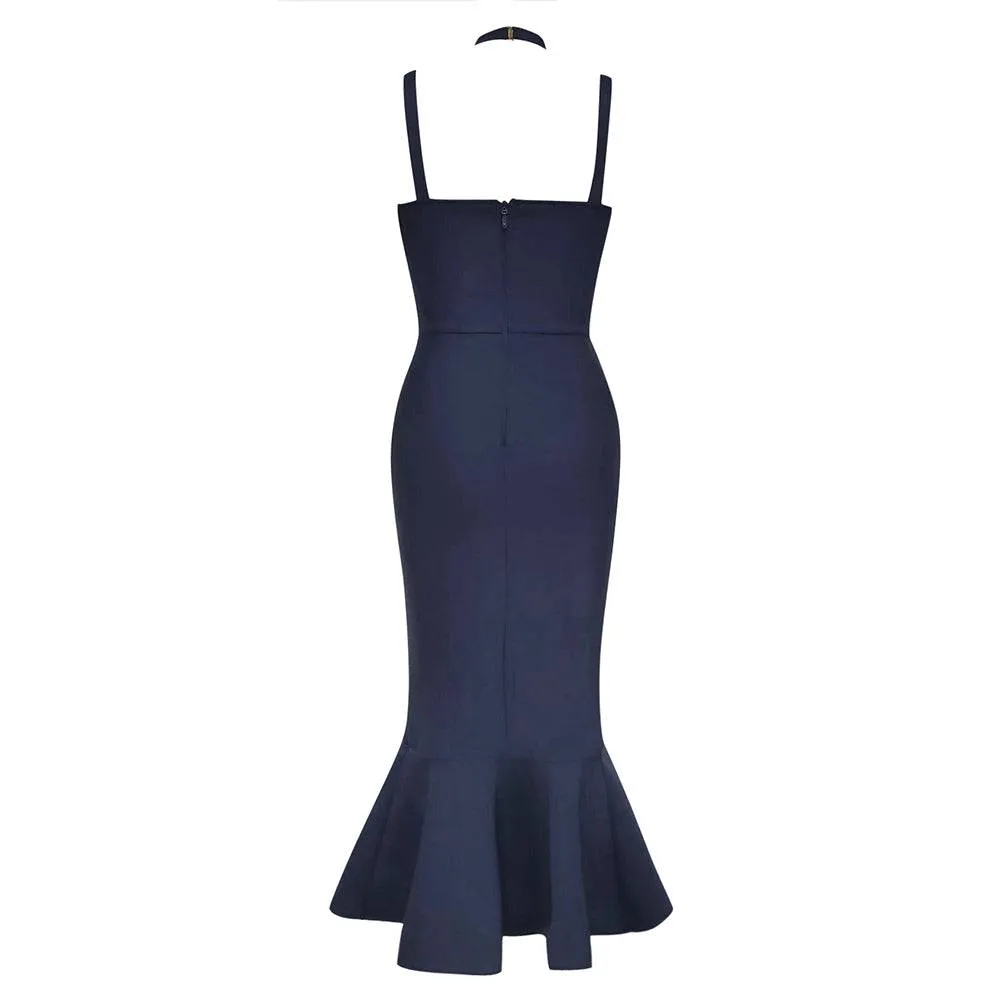 Valencia Halter Neck Sexy Backless Mermaid Hem Midi Dress