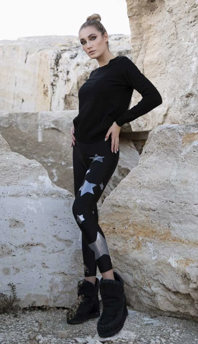 Venere Leggings Stelle Argento con Baschina