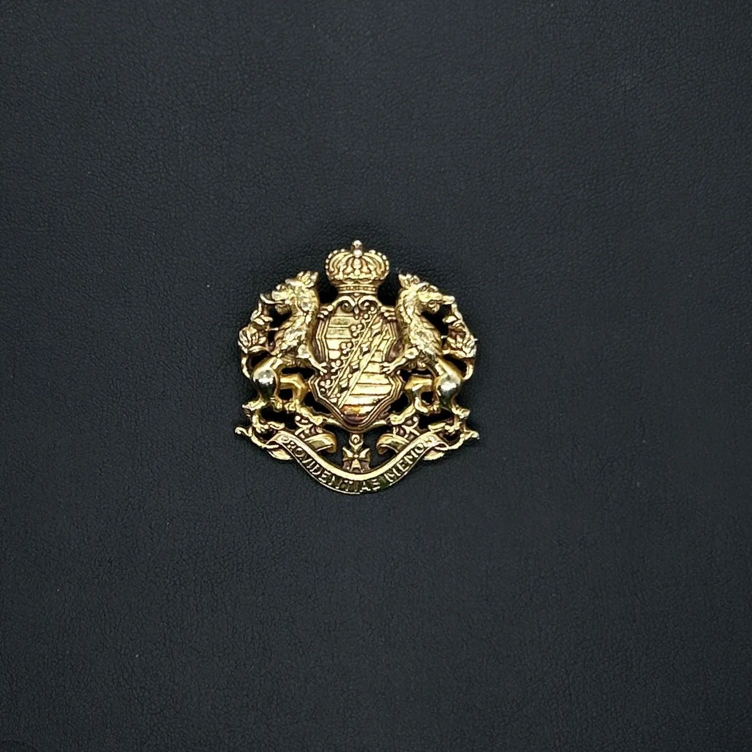 Vintage Paquetta Gold Coat of Arms "Providentiae Memor" Brooch