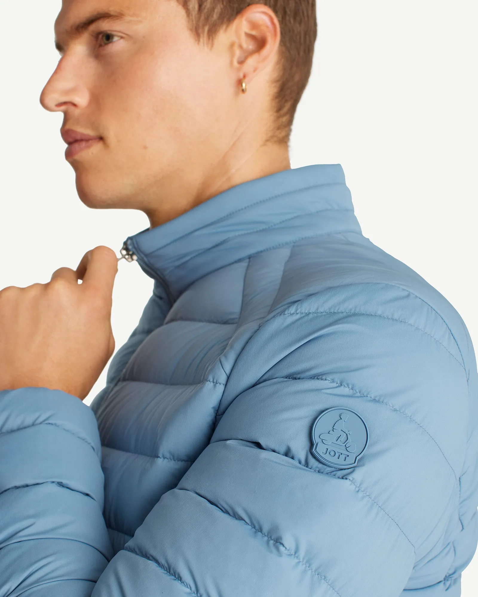 Washed blue Aragon lightweight stretch puffer jacket