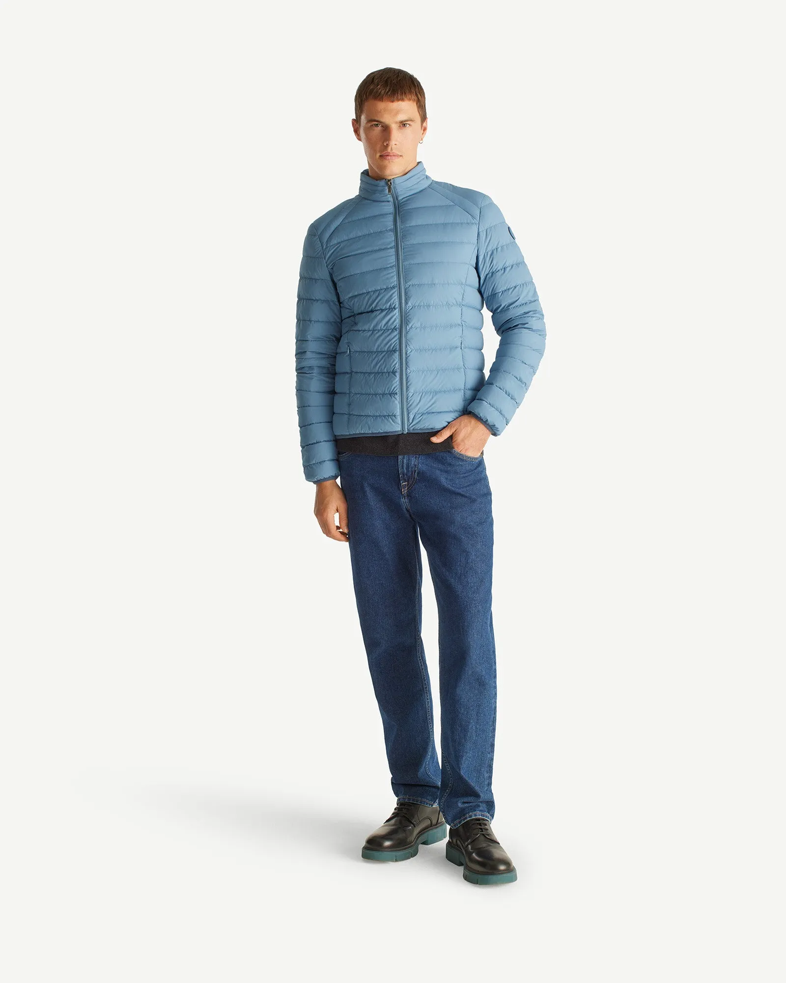 Washed blue Aragon lightweight stretch puffer jacket