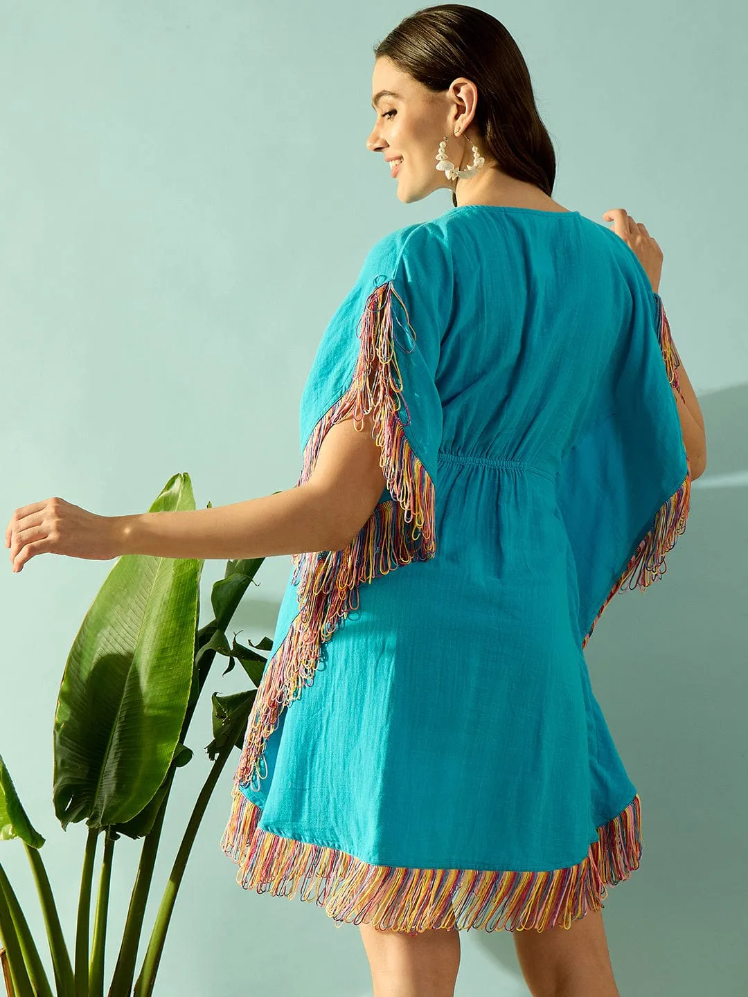 Whimsical Rainbow Lace Blue Resort Wear Dress