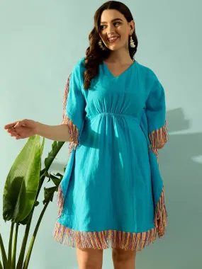 Whimsical Rainbow Lace Blue Resort Wear Dress