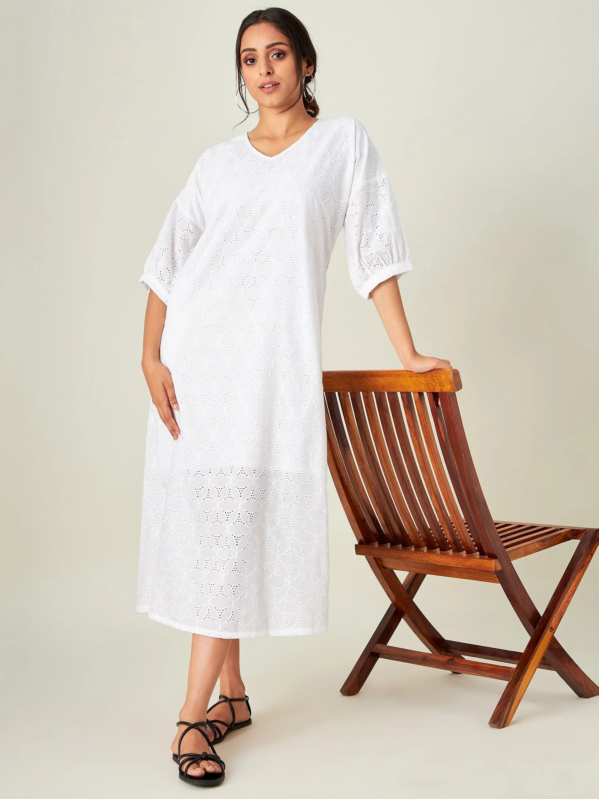 White Bloom Cotton Resort Dress