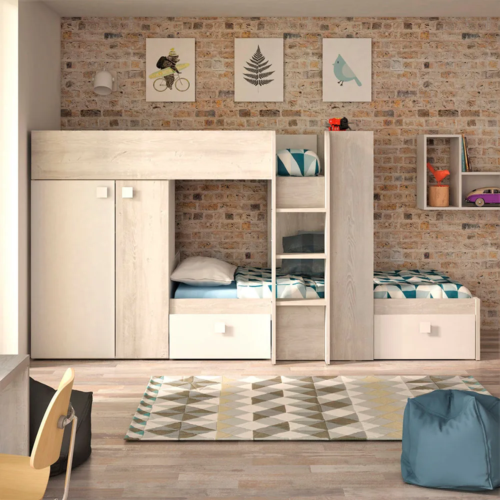 White Bunk Beds with Wardrobe and Storage by Trasman