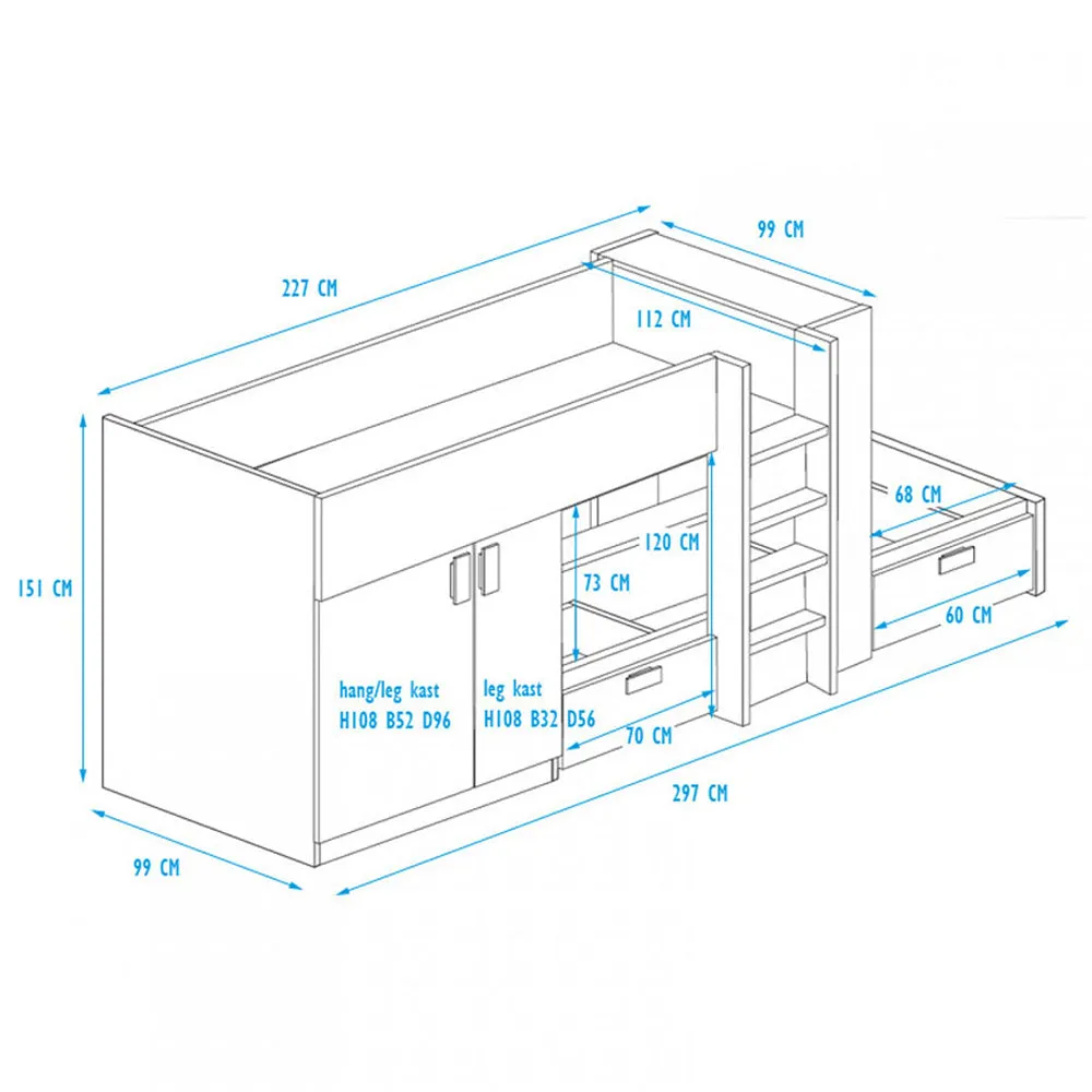 White Bunk Beds with Wardrobe and Storage by Trasman