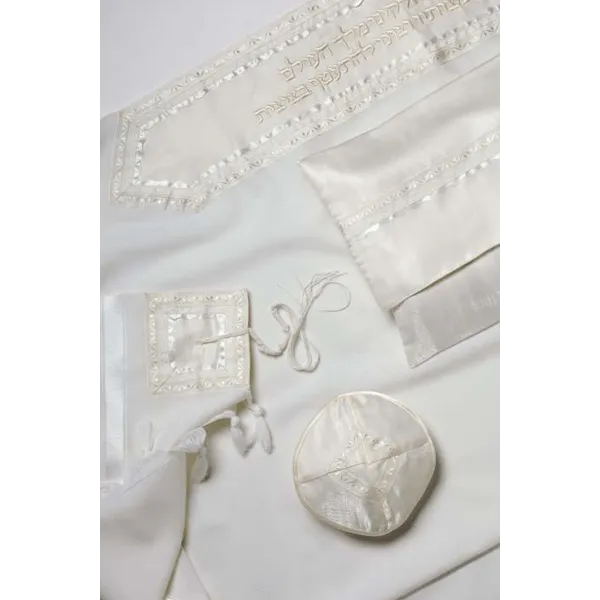 White On White Classic Tallit, Bar Mitzvah Tallit Set, Tallit Prayer Shawl, Tzitzit Custom Tallit, Hebrew Prayer Shawl